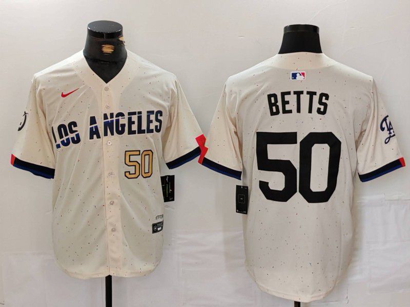 Men Los Angeles Dodgers 50 Betts Cream Fashion Nike Game MLB Jersey style 7011